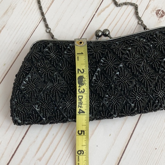 Black Sequin and Bead Evening Clutch/Bag - Picture 8 of 9